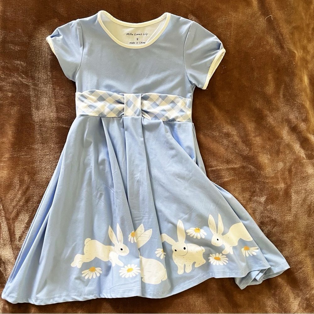 Millie Loves Lily Girls Duck Egg Blue Bunny Print Kids Dress Size 8